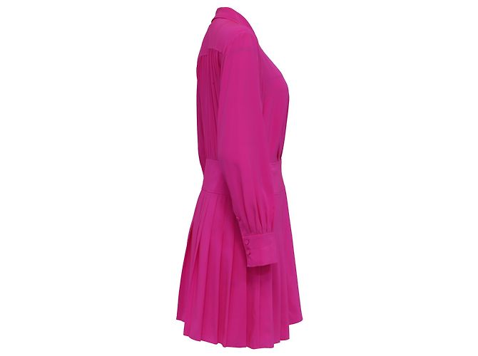 Abito camicia plissé a maniche lunghe in seta rosa Jason Wu Marrone - vista 3