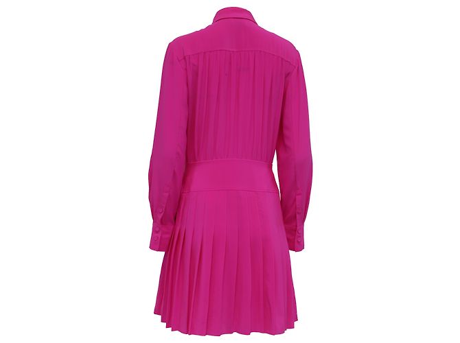 Abito camicia plissé a maniche lunghe in seta rosa Jason Wu Marrone - vista 4