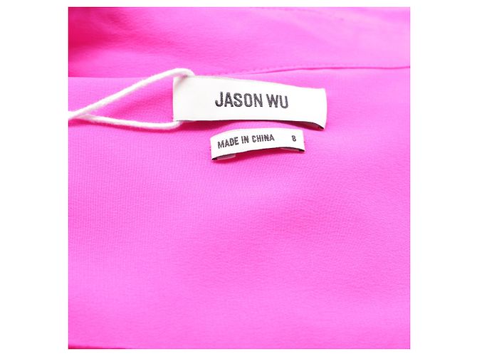 Abito camicia plissé a maniche lunghe in seta rosa Jason Wu Marrone - vista 5
