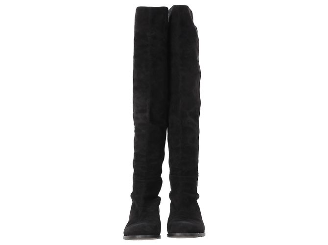 Bottes genou Stuart Weitzman en daim noir - vue 4