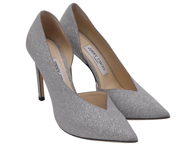 Décolleté Sophia 100 di Jimmy Choo in Silver Glitter Argento Metallico - vista 3