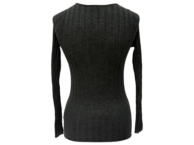 Totême V-Ausschnitt Rippstrickpullover aus grauer Wolle - Ansicht 3