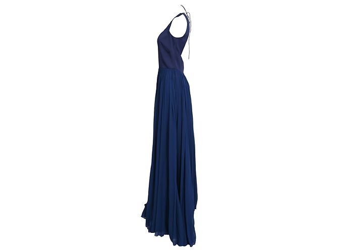 Abito maxi plissé Emilio Pucci in seta blu navy - vista 2