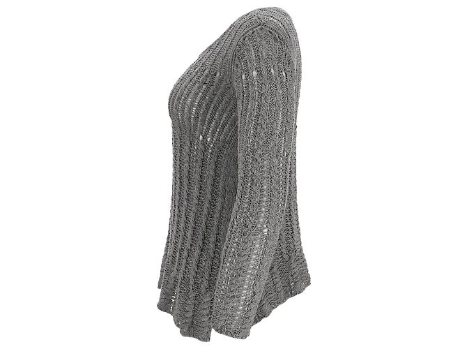 Theory Strickpullover mit Rundhalsausschnitt und offener Webstruktur aus grauer Seide - Ansicht 2