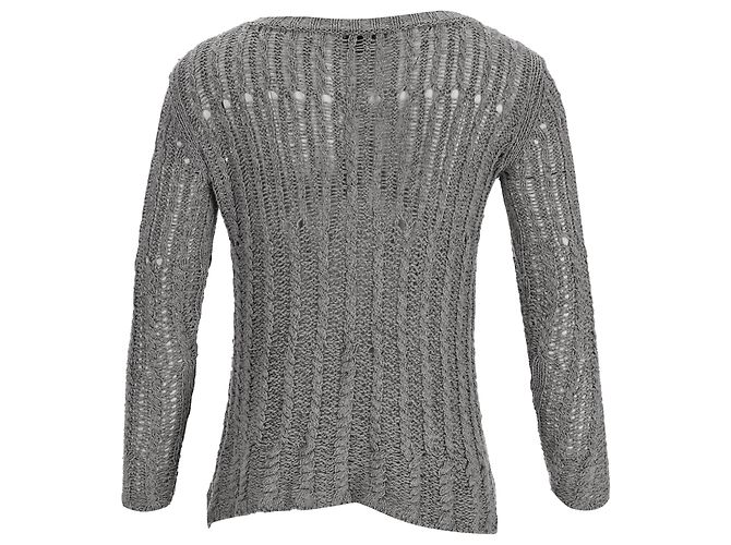Theory Strickpullover mit Rundhalsausschnitt und offener Webstruktur aus grauer Seide - Ansicht 3