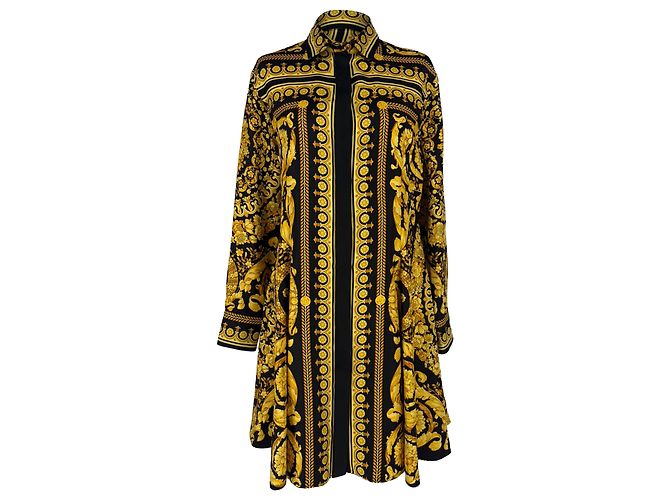 Mini abito chemisier Versace con stampa Barocco in seta multicolore - vista 10