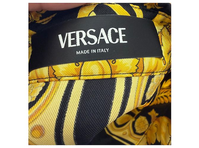 Mini abito chemisier Versace con stampa Barocco in seta multicolore - vista 2