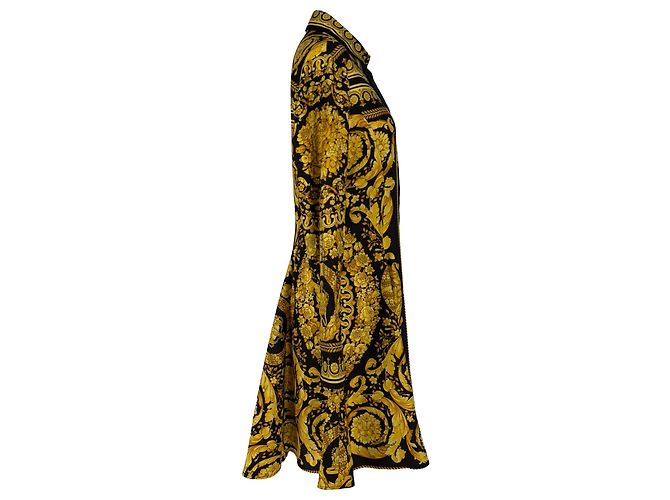 Mini abito chemisier Versace con stampa Barocco in seta multicolore - vista 7