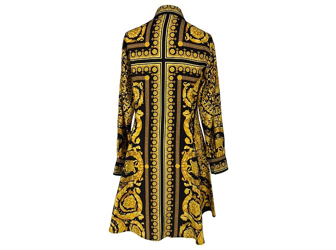 Mini abito chemisier Versace con stampa Barocco in seta multicolore - vista 8