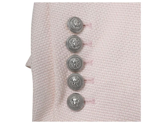 Balmain Double-Breasted Blazer in Light Pink Viscose - view 12
