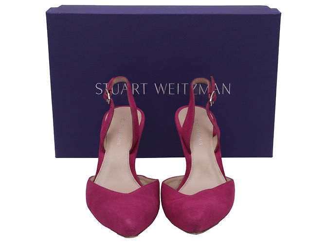 Décolleté slingback a punta Stuart Weitzman in scamosciato rosa Marrone - vista 6