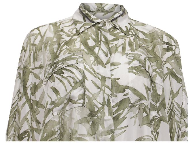 Camicia Brunello Cucinelli Herbarium in seta verde Stampa python - vista 3