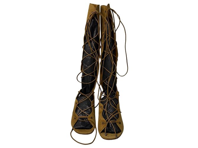 Sandali gladiatore con lacci Babies Tall di Saint Laurent in scamosciato beige - vista 2