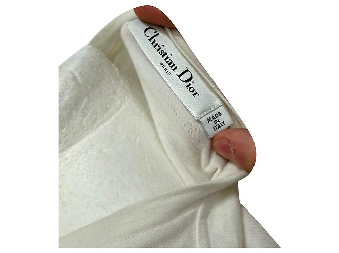 T-shirt in cotone bianco con logo ricamato Dior - vista 7