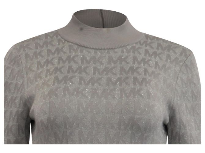 Michael Kors Metallic Logo Strick-Minikleid aus silberner Viskose Metallisch - Ansicht 2