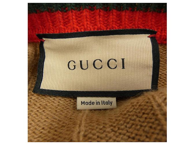 Suéter de lana camel con rayas Web Gucci Castaño - vista 4
