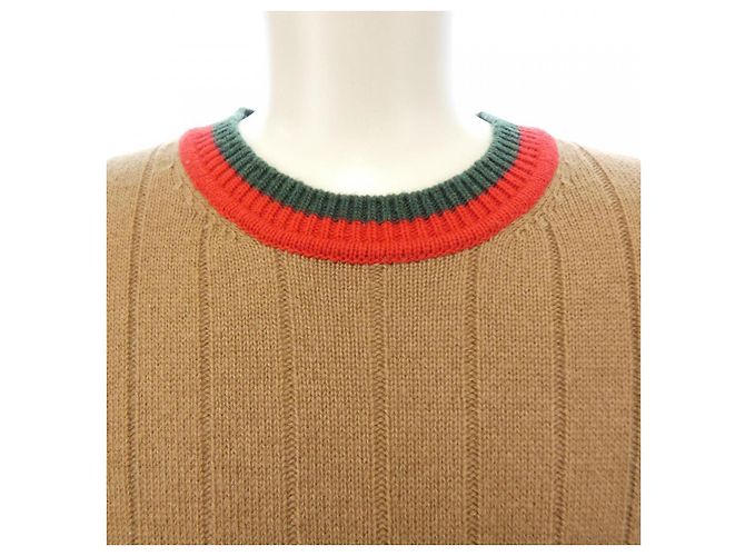 Suéter de lana camel con rayas Web Gucci Castaño - vista 5