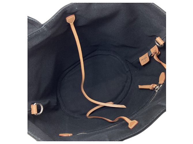 Borsa Tote 2-Way in Canapa nero Prada - vista 5