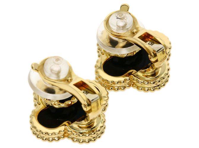 Orecchini Vintage Alhambra Onyx Van Cleef & Arpels - vista 3