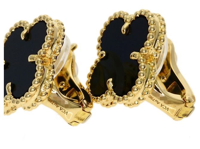 Orecchini Vintage Alhambra Onyx Van Cleef & Arpels - vista 4