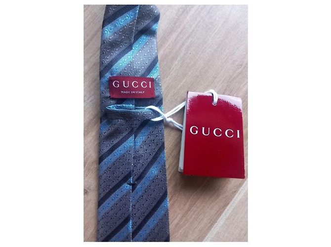 Cravatta in seta Gucci a righe blu e grigie Grigio - vista 4