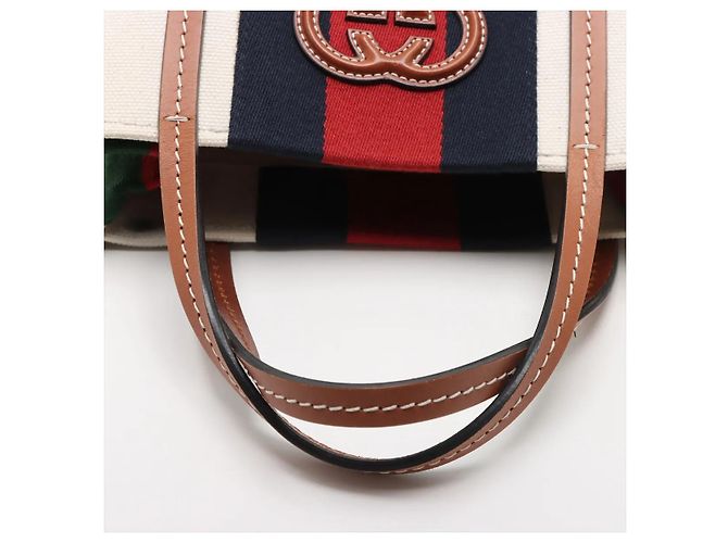 Gucci Interlocking G Web Canvas Mini Bege - vista 5