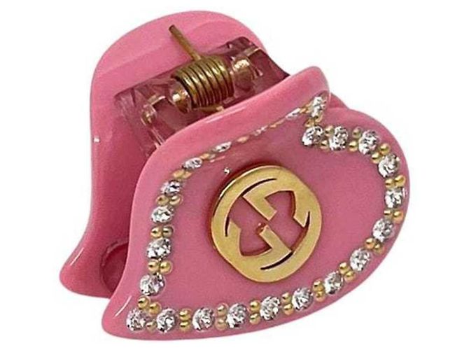 Clip per capelli Gucci rosa con cristalli intrecciati - vista 2