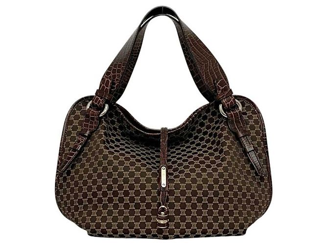Bittersweet Céline Borsa Tote Celine in tela marrone e pelle - vista 2
