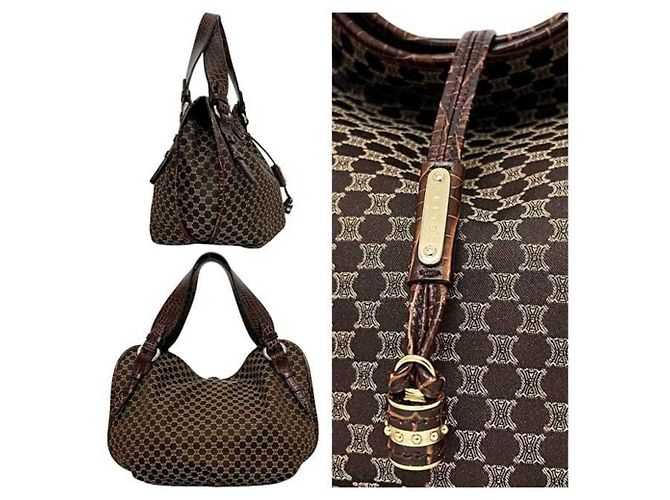 Bittersweet Céline Borsa Tote Celine in tela marrone e pelle - vista 3