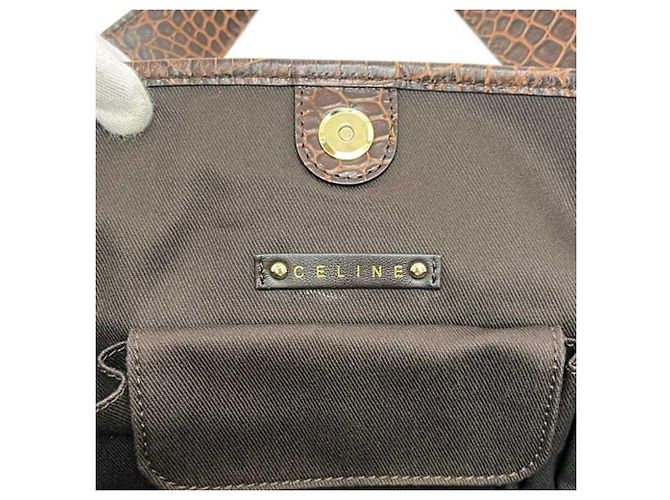 Bittersweet Céline Borsa Tote Celine in tela marrone e pelle - vista 7