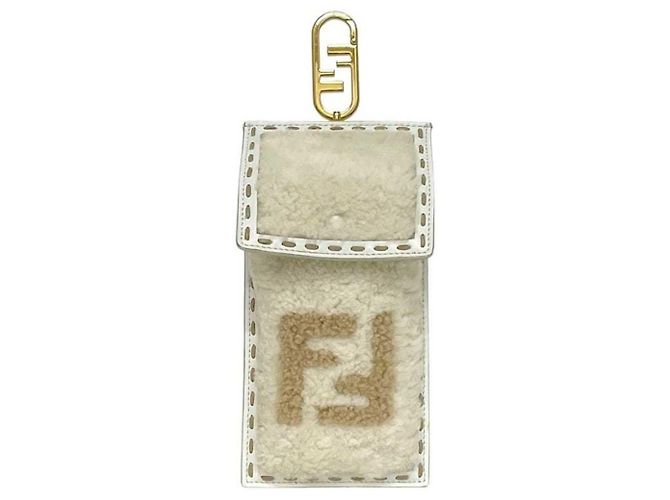 Pochette per telefono Fendi in pelle e pelliccia beige bianco - vista 2