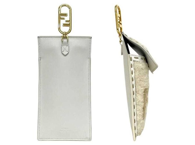Pochette per telefono Fendi in pelle e pelliccia beige bianco - vista 3