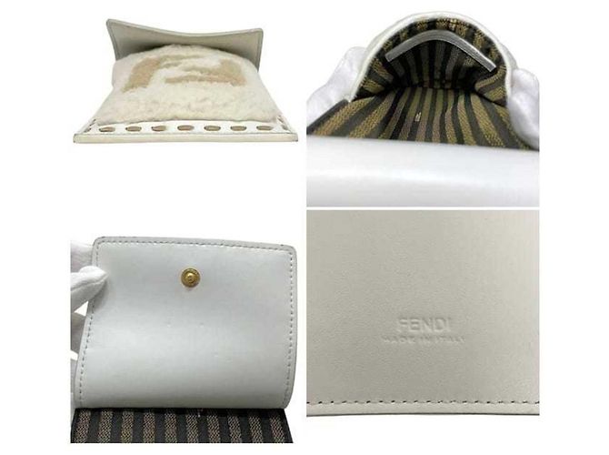 Pochette per telefono Fendi in pelle e pelliccia beige bianco - vista 4