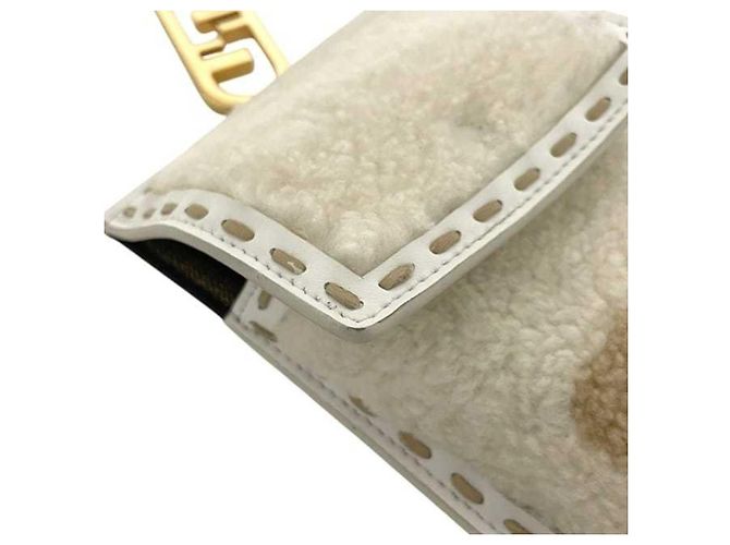 Pochette per telefono Fendi in pelle e pelliccia beige bianco - vista 9