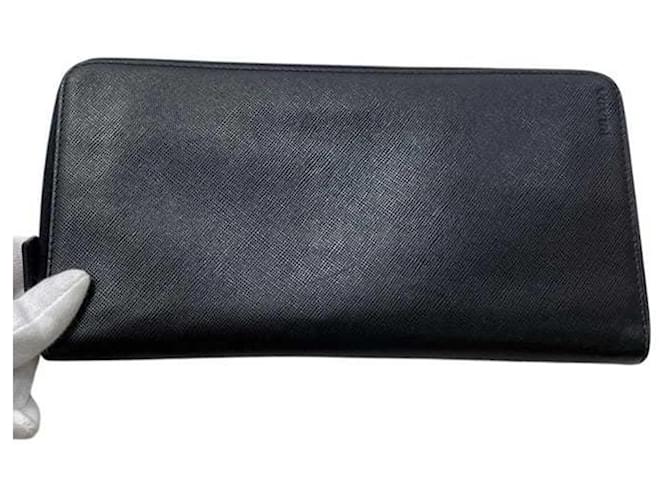Prada Saffiano Triangle Langer Geldbeutel Schwarz - Ansicht 11