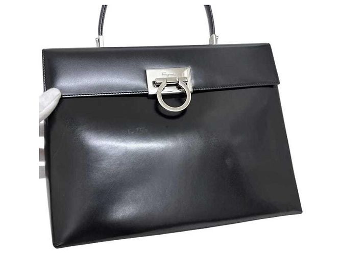 Gancini Borsa a mano in pelle nera Salvatore Ferragamo Nero - vista 7