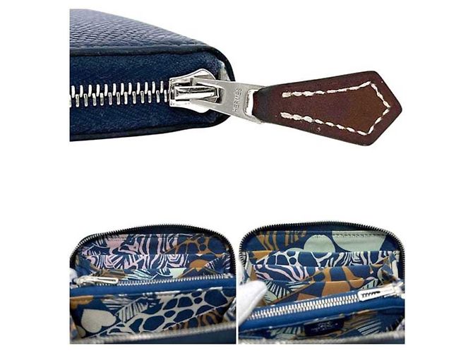 Hermès Hermes Azap Compact Seiden-Münzbeutel Marineblau - Ansicht 11