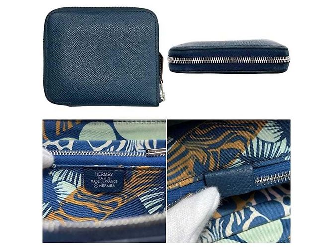 Hermès Hermes Azap Compact Seiden-Münzbeutel Marineblau - Ansicht 3