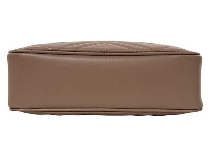 Borsa a tracolla con catena in pelle beige Gucci GG Marmont - vista 7