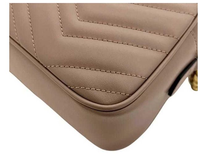 Borsa a tracolla con catena in pelle beige Gucci GG Marmont - vista 8