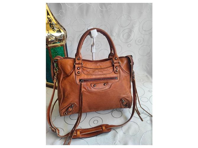 City Borsa Balenciaga Velo in pelle di agnello Cognac Beige - vista 18