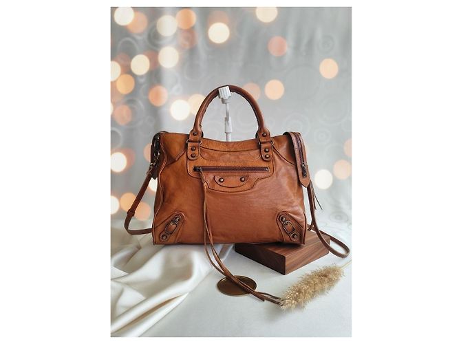 City Borsa Balenciaga Velo in pelle di agnello Cognac Beige - vista 2