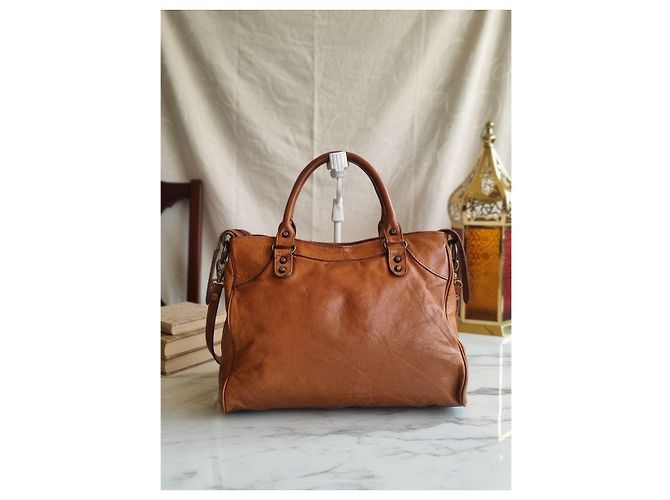 City Borsa Balenciaga Velo in pelle di agnello Cognac Beige - vista 4