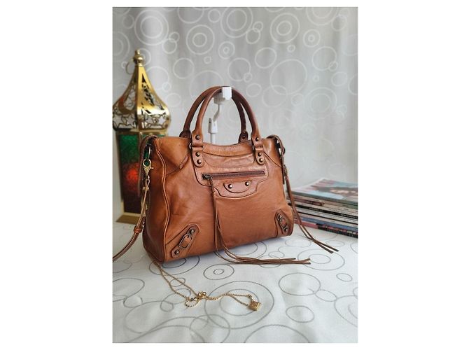 City Borsa Balenciaga Velo in pelle di agnello Cognac Beige - vista 5