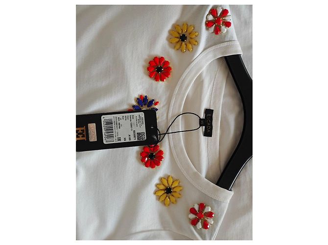 Camiseta Escada blanca de algodón con flores de strass Blanco Roja Azul Amarillo - vista 10