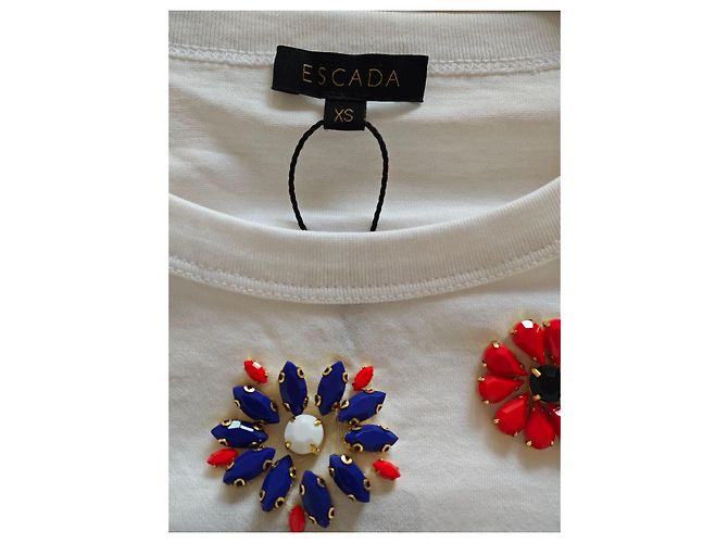 Camiseta Escada blanca de algodón con flores de strass Blanco Roja Azul Amarillo - vista 11