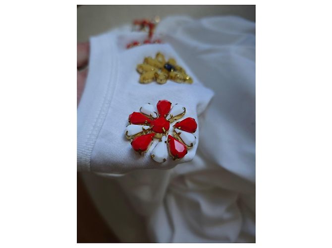 Camiseta Escada blanca de algodón con flores de strass Blanco Roja Azul Amarillo - vista 3