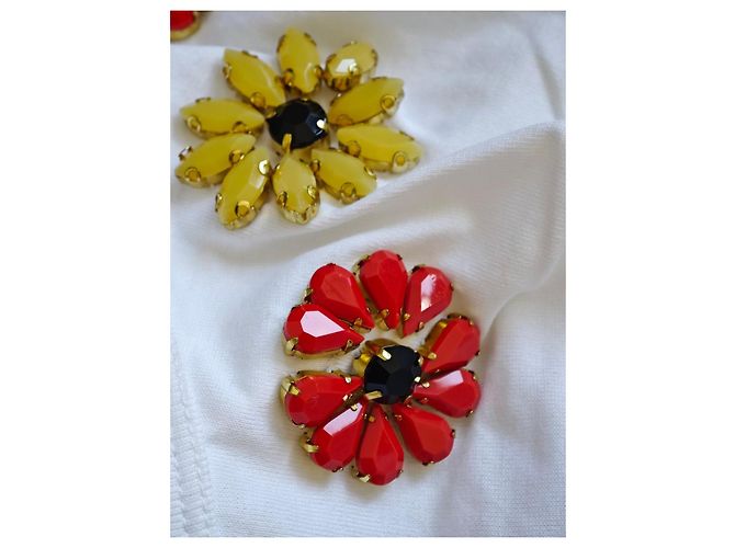 Camiseta Escada blanca de algodón con flores de strass Blanco Roja Azul Amarillo - vista 4