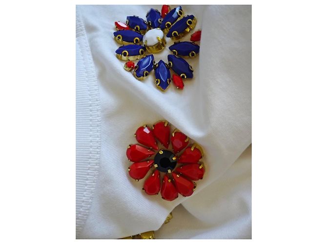 Camiseta Escada blanca de algodón con flores de strass Blanco Roja Azul Amarillo - vista 5