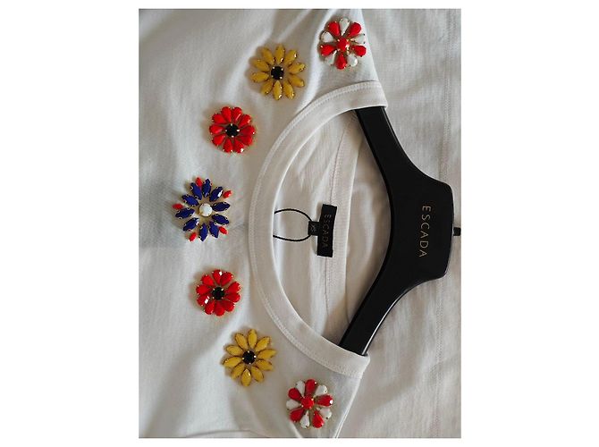 Camiseta Escada blanca de algodón con flores de strass Blanco Roja Azul Amarillo - vista 8
